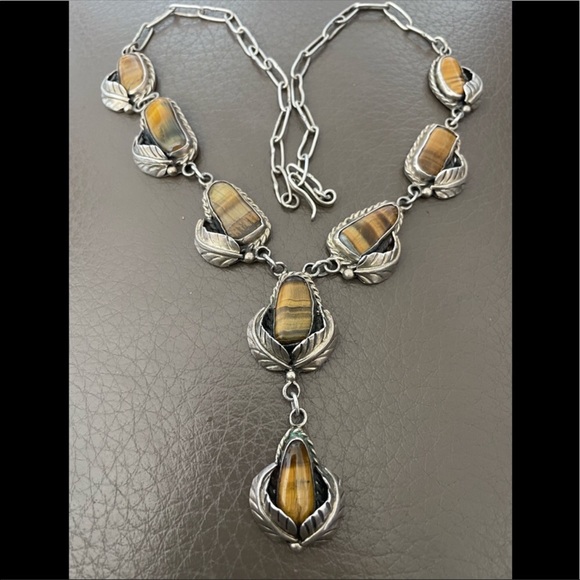 Vintage Navajo Tigers Eye Sterling Statement Necklace - Picture 1 of 6